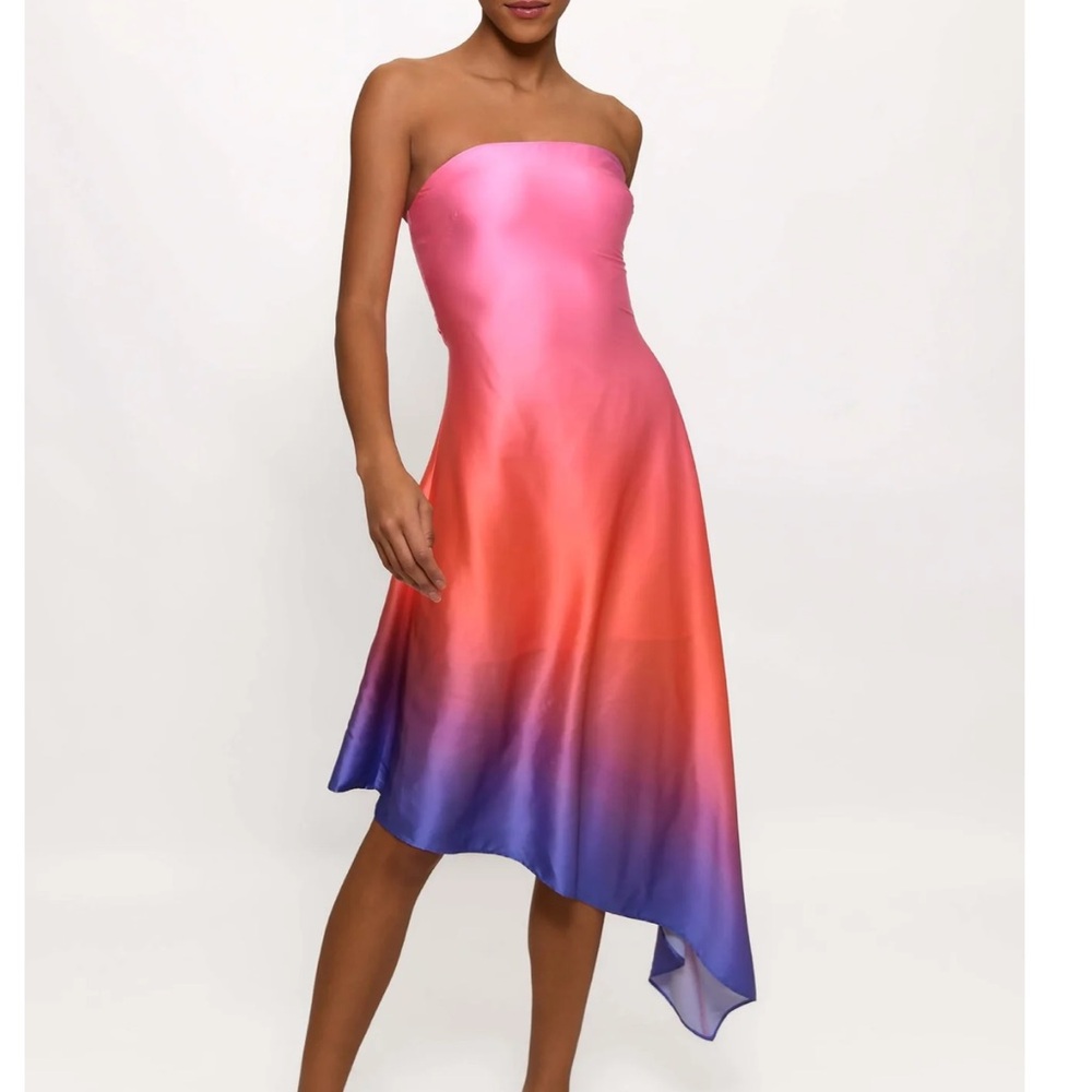 Hutch Ombré Midi Asymmetrical Strapless Dress